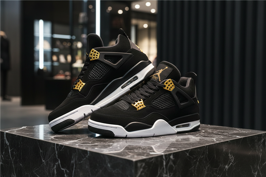 Air Jordan 4 Black Suede in luxury editorial setting