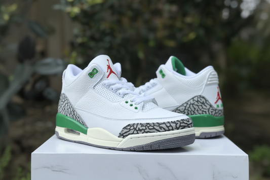 Air Jordan 3 Lucky Green in fresh premium editorial setting