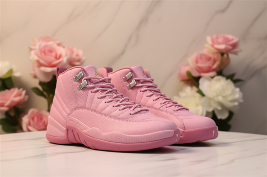 Air Jordan 12 Pink GS in chic fashion editorial setting