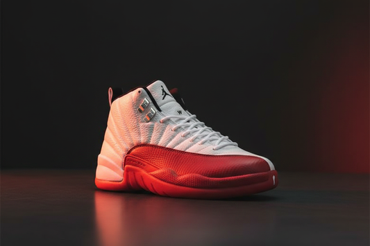 Air Jordan 12 Cherry in bold editorial setting
